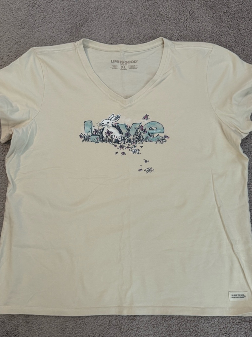 Life Is Good Cream V-Neck Tee with Bunny Graphic - Picture 2 of 4